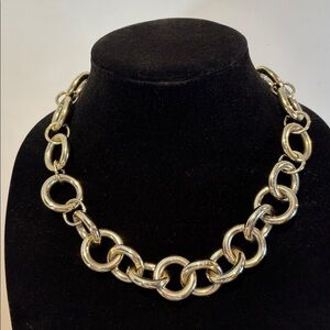 Signed J CREW Chunky Gold Tone 18” Circle Link Chain Necklace